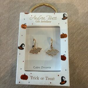 Gold & Silver Rhinestone Bat Earrings Brand New in Box